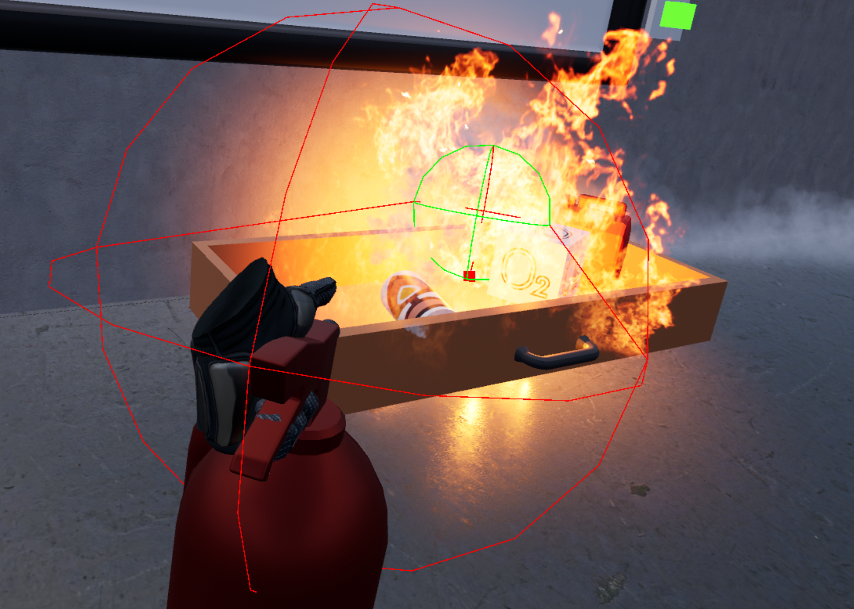 Fireextinguisher in actual use